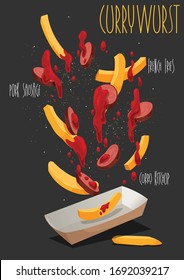 Traditional German currywurst. Vector illustration