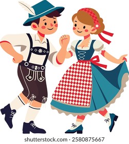 Traditional German Dancer Couple Cartoon