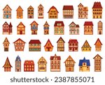 Traditional german houses icons set cartoon vector. Medieval village. Middle age