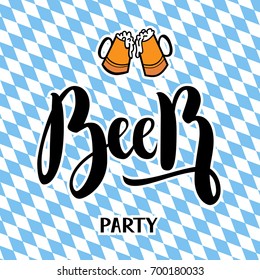 Traditional German Oktoberfest bier festival with text Beer party. Vector lettering illustration