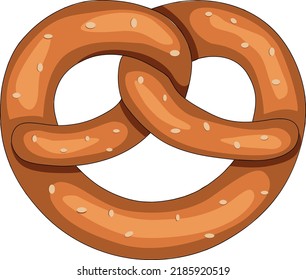 Traditional german pretzel with salt, Bavarian food, Vector illustration isolated on white background. National Pretzel Day.  knot-shaped baked pastry.