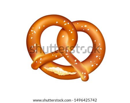 Traditional german pretzel with salt, 
Bavarian food, 
Vector illustration isolated on white background.
