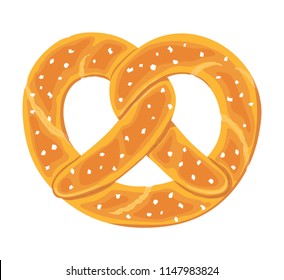 Traditional german salty pretzel. Twisted bread with salt. Typical Oktoberfest food. Vector hand drawn illustration.