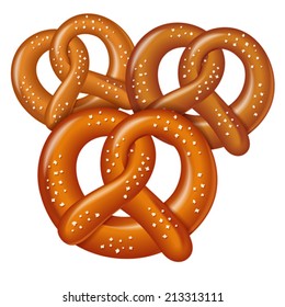 Traditional German Salty Pretzels, vector isolated on white background