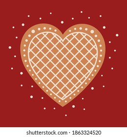 Traditional gingerbread heart, Christmas cookie illustration, new year design. Hand drawn vector element for decoration, invitation, poster, greeting card, bakery logo, web design, banner