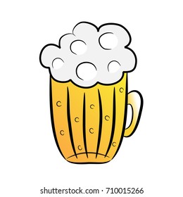 Traditional glass of beer with white foam and bubbles vector on white background. Light alchol beverage in transparent mug with handle