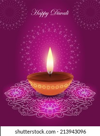 Traditional Glowing Diwali Lamp on Decorative Fireworks Background