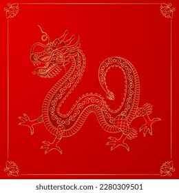 Traditional gold chinese dragon. Zodiac sign. Sacred animal, a symbol of goodness and power. Asian, japanese mascot and tattoo or T-shirt vector illustration.