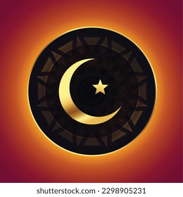 traditional golden islamic crescent sign for spiritual belief vector