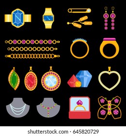 Traditional golden jewellery bangles diamond luxury necklace precious jewelery vector illustration