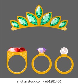 Traditional golden jewellery bangles diamond luxury fine minute precious gold jewelery vector illustration