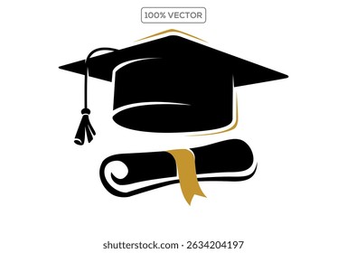 Traditional Graduation Hat isolated on transparent background. Congrats Graduates concept. Graduation cap or Mortarboard icon symbol. Flat vector