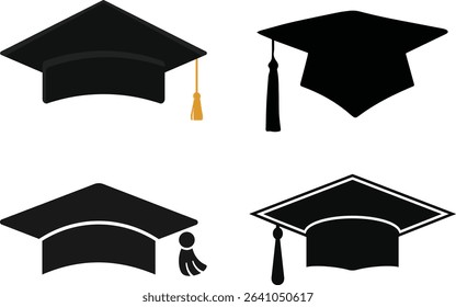 Traditional Graduation Hat isolated on transparent background. Congrats Graduates concept. Graduation cap or Mortarboard icon symbol. graduation cap set	