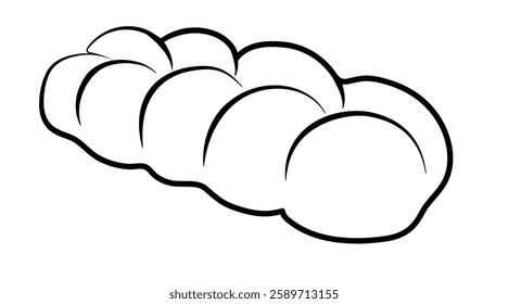 Traditional Greek cuisine. Freshly baked fluffy sweet braided bread Tsoureki. Black and white. Food vector illustration. Outline