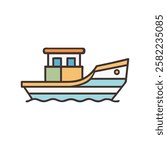 traditional greek fishing boat floating on the sea