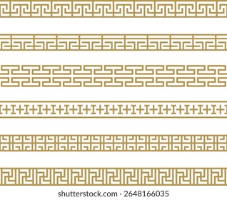 Patrón de borde clave griego tradicional establecido en el arte de la línea de oro para la decoración y el diseño del marco