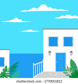 Traditional greek landscape. Tourism concept. Vector illustration.