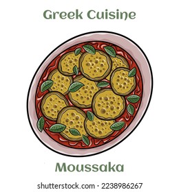 Traditional greek moussaka on white background. Isolated vector illustration. 