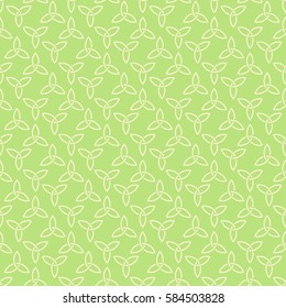 Traditional green celtic style braided knots triquetra symbols seamless pattern. Irish St. Patrick's day vector background.