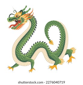 Traditioneller grüner chinesischer Drache. Zodiac Schild. Heiliges Tier, ein Symbol für Güte und Kraft. asiatische, japanische Maskottchen und Tätowierung oder T-Shirt-Vektorgrafik.