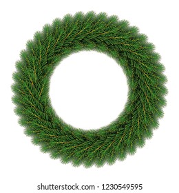 Traditional green, realistic christmas wreath isolated on white background. festive decoration - vector illustration