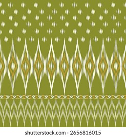  
Traditional green and white Ikat pattern with diamond and floral motifs.