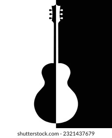 Traditional guitar shape silhouette split down the middle into black and white halves