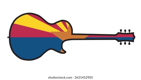 Traditional guitar shape silhouettes isolated over a white background with the Arizona state flag
