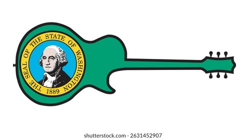 Traditional guitar shape silhouettes isolated over a white background with the Washington state flag