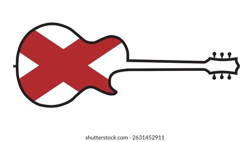 Traditional guitar shape silhouettes isolated over a white background with the Alabama state flag