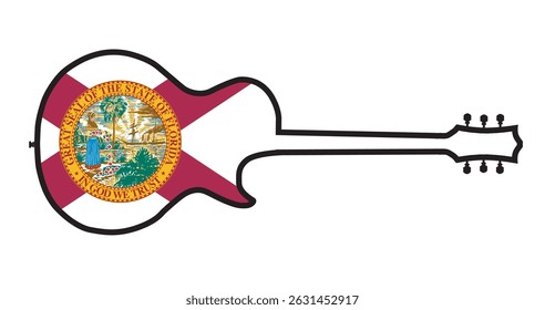 Traditional guitar shape silhouettes isolated over a white background with the Florida state flag