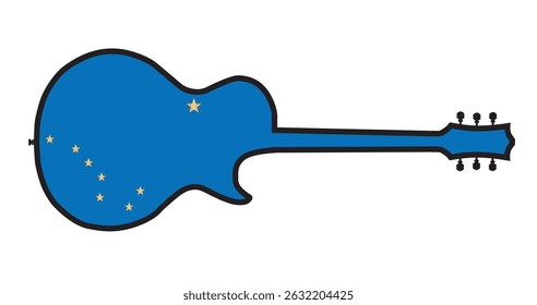 Traditional guitar shape silhouettes isolated over a white background with the Alaskan state flag