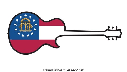 Traditional guitar shape silhouettes isolated over a white background with the Georgia state flag