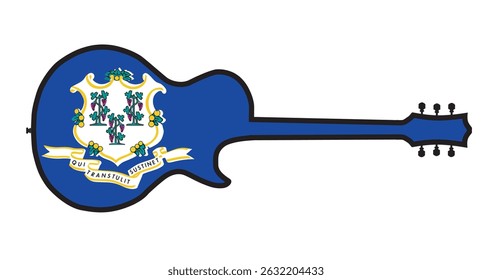 Traditional guitar shape silhouettes isolated over a white background with the Connecticut state flag