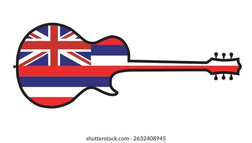 Traditional guitar shape silhouettes isolated over a white background with the Hawaii state flag
