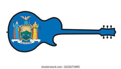 Traditional guitar shape silhouettes isolated over a white background with the New York state flag