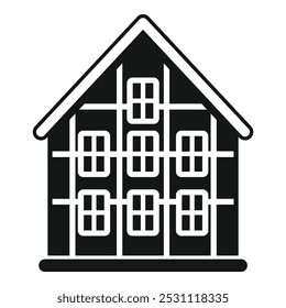 Traditional half timbered house icon in simple style isolated on white background