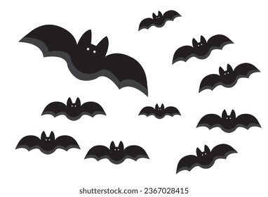 Traditional Halloween decorative elements such as bats, spiders, and cobwebs, all isolated against a white background. This vector illustration serves as a collection of iconic Halloween silhouettes,