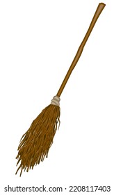 Traditional halloween witch broom, element for design on white background