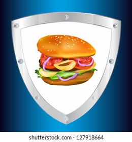 Traditional hamburger.Emblem fast food.Vector