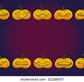 Traditional hand drawn Halloween greeting card with creepy pumpkin lanterns with room for your text.