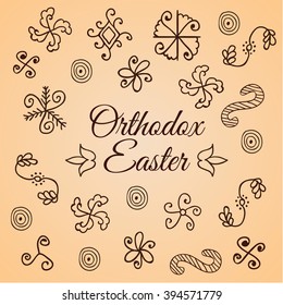 Traditional Hand Drawn Simple Folk Ornament. Doodle Set. Design For Shrink Egg Wrap. Card For Ortodox Easter. Modern Vector Style.