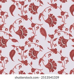 traditional hand painted watercolor paisley pattern with flowers. seamless kalamkari pattern with tropical flowers and leaves.  Design for backgrounds, wallpapers, textile print, covers and packaging.
