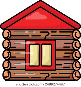 Traditional handcrafted log building concept Rare Old Timbered drying barn vector outline design, timber and lumber Symbol, forest Deforestation products Sign,mill yard and woodland stock illustration