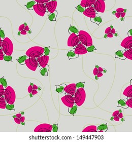 traditional handmade folk seamless floral background with red roses for textile design,  and high quality print