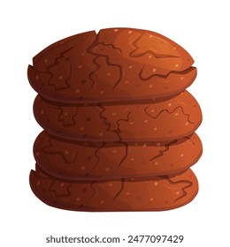 Traditional handmade stack of chocolate cookies. Sweet pastry illustration isolated on white.