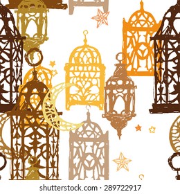 Traditional hanging islamic lanterns on white