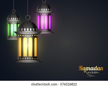 Traditional hanging lanterns for Islamic Holy Month of Prayers and Fasting, Ramadan Kareem celebration.