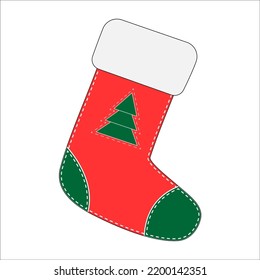 Traditional hanging red Christmas socks stocking. For gifts and presents. Editable Vector illustration Isolated on white background.