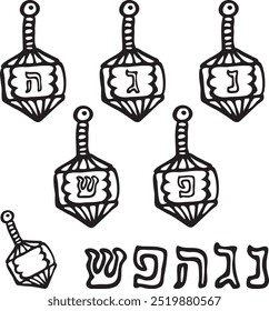 Tradicional Hanukkah Dreidel com as letras do alfabeto hebraico encontrado nas quatro faces do dreidel, significando "Um grande milagre aconteceu lá-aqui"